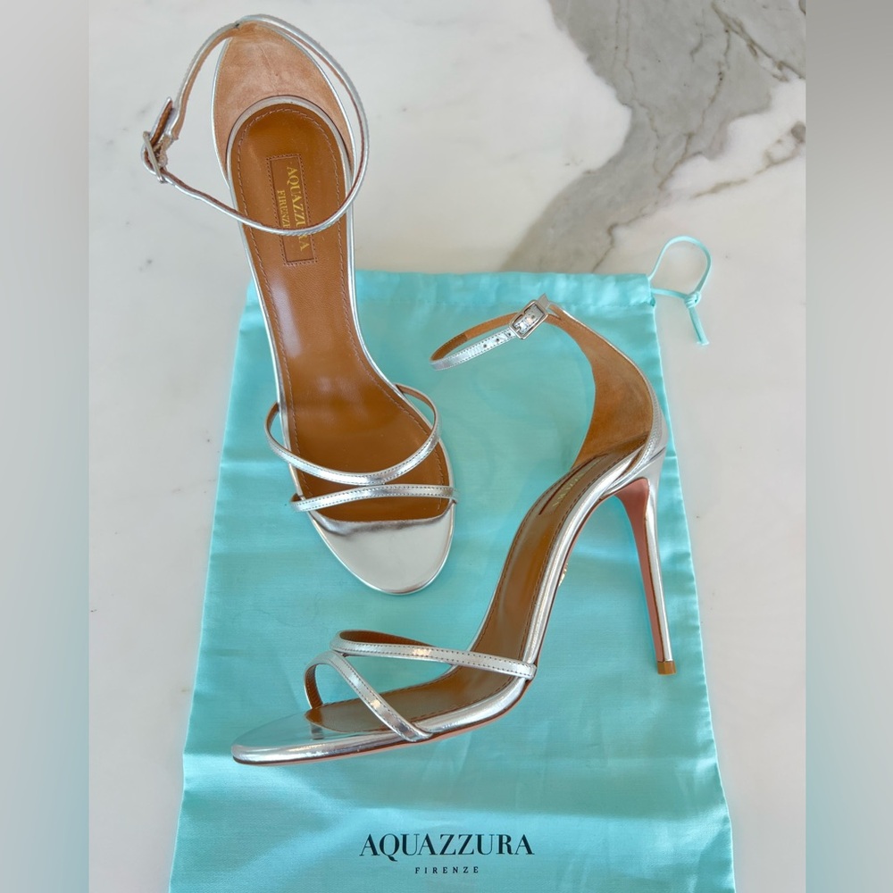 AQUAZZURA Purist Silver Metallic Sandal - size 38.5 New